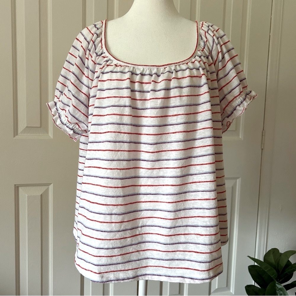 St. John's Bay - White Striped Short Sleeve Top - Women's Size Large